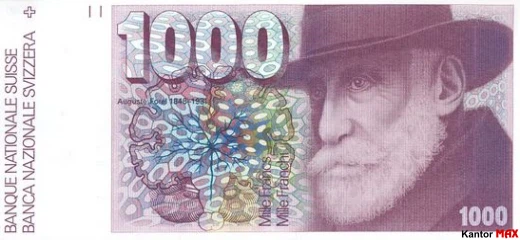 1000 franków szwajcarskich 6 seria 1978 rok - Awers