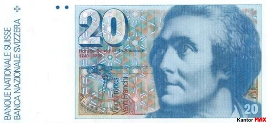 20 franków szwajcarskich 6 seria 1979 rok - Awers