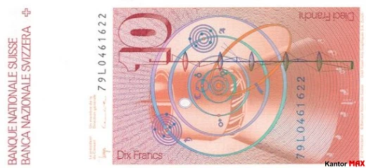10 franków szwajcarskich 6 seria 1979 rok - Rewers