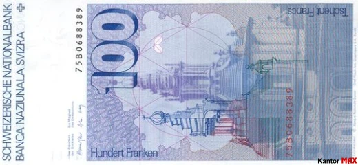 100 franków szwajcarskich 6 seria 1978 rok - Rewers