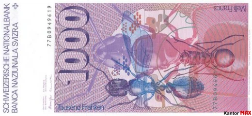 1000 franków szwajcarskich 6 seria 1978 rok - Rewers