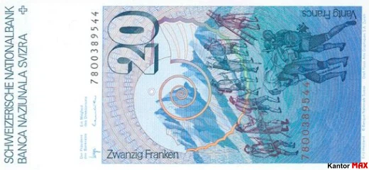 20 franków szwajcarskich 6 seria 1979 rok - Rewers