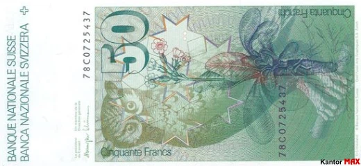 50 franków szwajcarskich 6 seria 1978 rok - Rewers