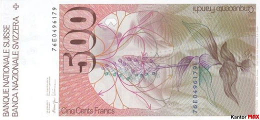 500 franków szwajcarskich 6 seria 1977 rok - Rewers