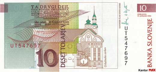 10 tolarów słoweńskich 1992 rok - Rewers