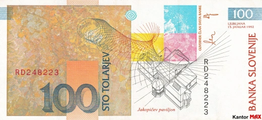 100 tolarów słoweńskich 1992 rok - Rewers