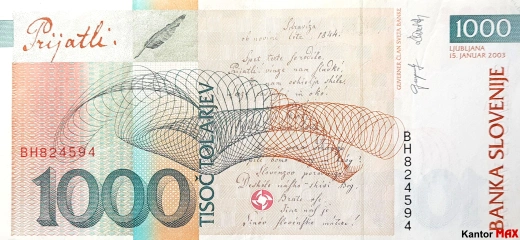 1000 tolarów słoweńskich 1992 rok - Rewers