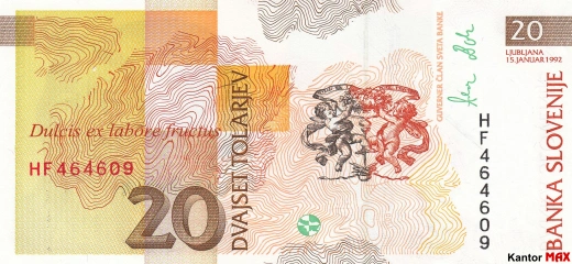 20 tolarów słoweńskich 1992 rok - Rewers