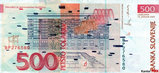 500 tolarów słoweńskich 1992 rok - Rewers