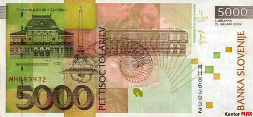 5.000 tolarów słoweńskich 1993 rok - Rewers