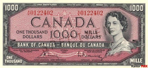 1000 dolarów kanadyjskich 1954 rok - Awers