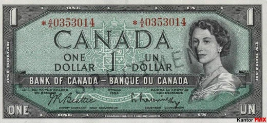 1 dolar kanadyjski 1954 rok - Awers