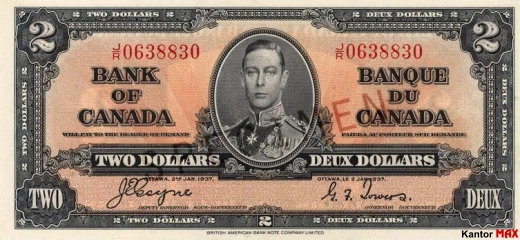 2 dolary kanadyjskie 1937 rok - Awers