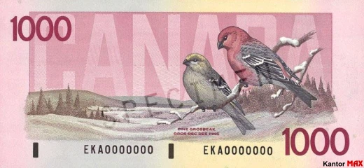 1000 dolarów kanadyjskich 1986 rok - Rewers