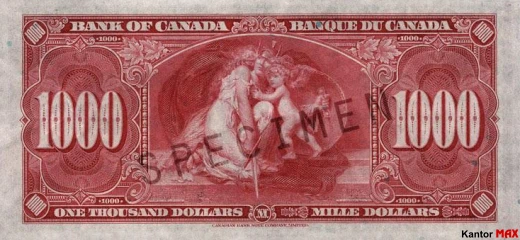 1000 dolarów kanadyjskich 1937 rok - Rewers