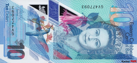 10 dolarów Wschodnich Karaibów 2019 rok - Awers