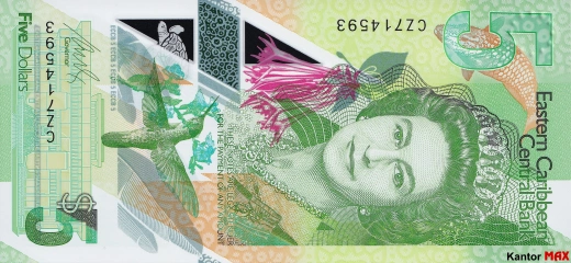 5 dolarów Wschodnich Karaibów 2021 rok - Awers