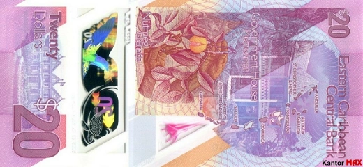 20 dolarów Wschodnich Karaibów 2019 rok - Rewers
