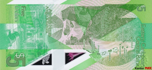 5 dolarów Wschodnich Karaibów 2021 rok - Rewers